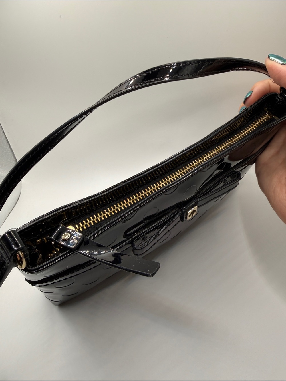 Kate Spade Camellia Street Amy Black Patent Crossbody Bag – Embossed Polka Dot - Picture 5 of 8